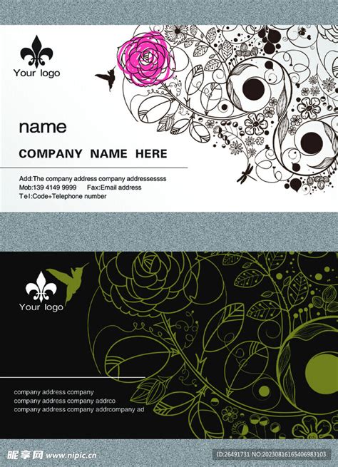 黑色花卉公司企业个人名片模板设计图__名片卡片_广告设计_设计图库_昵图网nipic.com