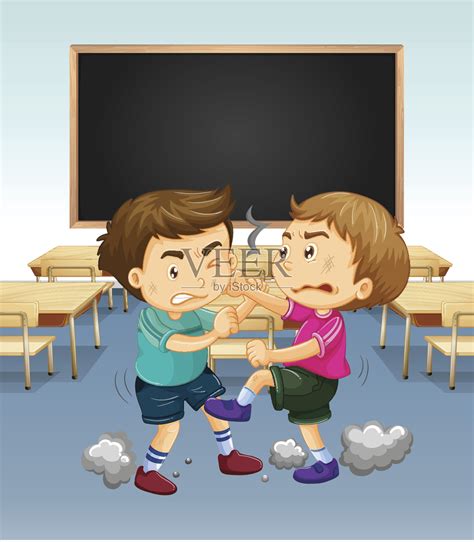 教室里男孩打架的场景插画图片素材_ID:170144712-Veer图库