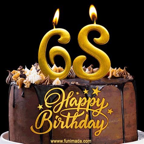 68 Birthday Chocolate Cake with Gold Glitter Number 68 Candles (GIF ...