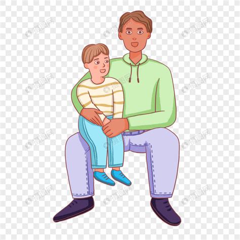 手绘父亲把儿子抱在腿上坐着元素素材下载-正版素材401383674-摄图网