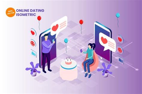 线上交友平台2.5D等距插画AI矢量素材Isometric online dating vector illustration_设计元素 ...