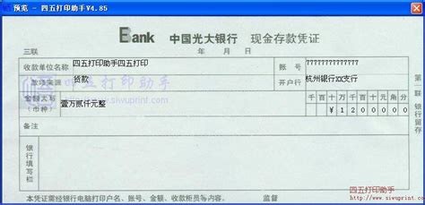中国光大银行现金存款凭证打印模板 >> 免费中国光大银行现金 ...