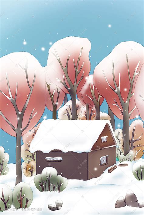 森林小木屋的美丽雪景插画图片_千库网(插画id:16054)
