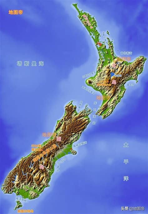新西兰地图（地貌图） - 新西兰地图 - 地理教师网