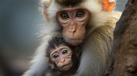 抱着猴宝宝的猴妈妈高清图片下载_红动中国