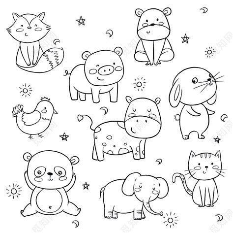 卡通手绘可爱动物简笔画素材免费下载 - 觅知网