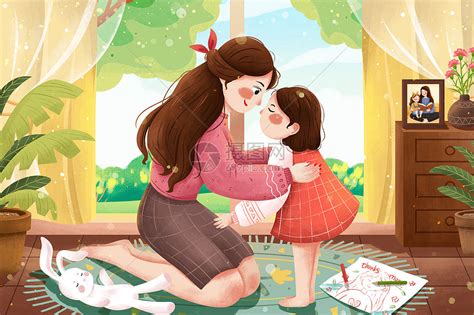 卡通手绘妈妈和女儿相互拥抱免抠元素PNG图片素材下载_手绘PNG_熊猫办公