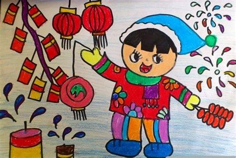 过年儿童画：儿童画快乐的春节图片展示 - 儿童创意绘画大全_创意画大全图片_可爱儿童创意画教程 - 咿咿呀呀儿童手工网
