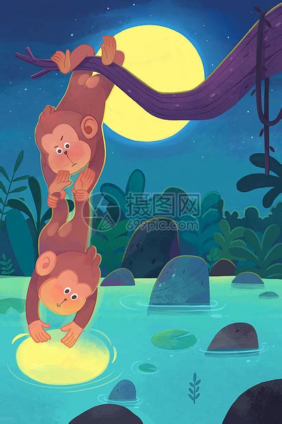 猴子捞月插画图片下载-正版图片400296857-摄图网