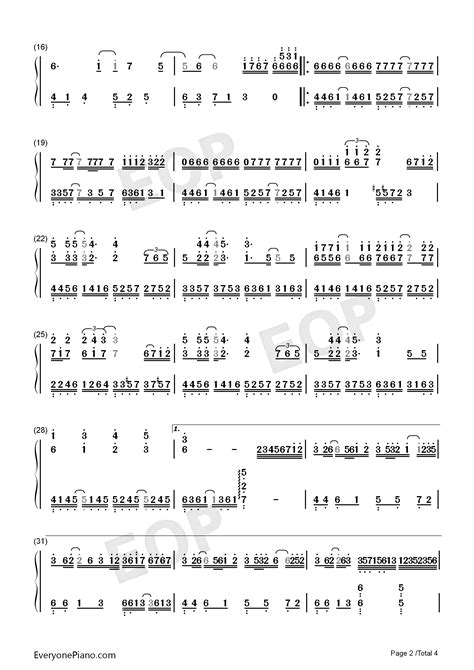 天下-张杰双手简谱预览2-钢琴谱文件（五线谱、双手简谱、数字谱、Midi、PDF）免费下载