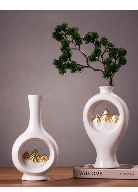 新中式素陶细口花瓶摆件创意现代样板房客厅茶几餐厅台面软装饰品-单品-美间（软装设计采购助手）
