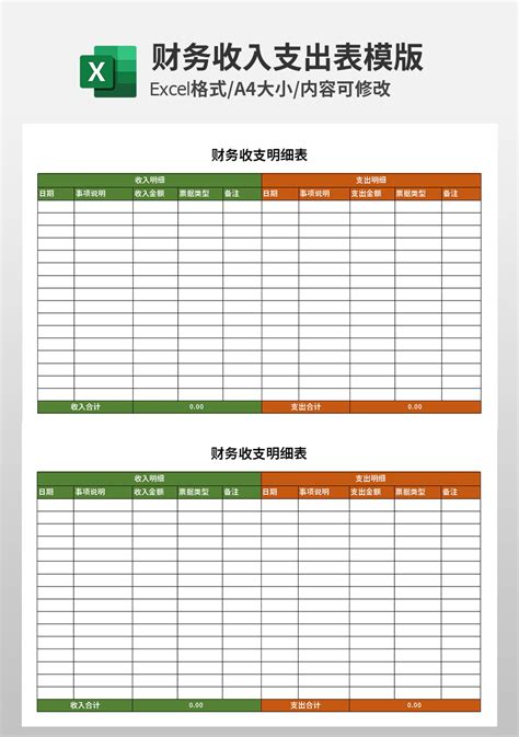 月支出收入明细表Excel模板下载_熊猫办公