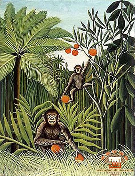 猿和蛇的热带森林油画经典作品欣赏_卢梭-艺术大咖