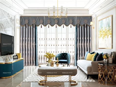 MIFU 米夫 蓝色美式轻奢窗帘 客厅卧室遮光窗帘 简约北欧书房布帘-美间设计