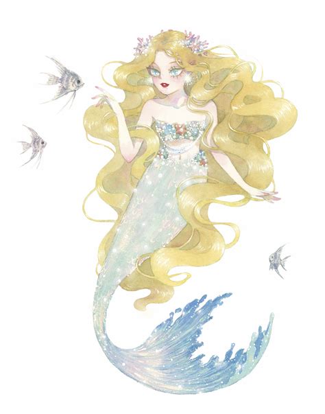 手绘深海中的美人鱼插画图片-千库网