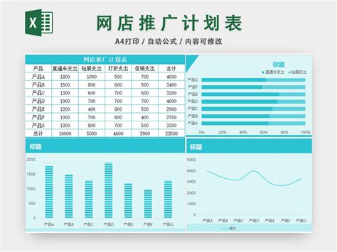 蓝色简约网店推广计划表模版Excel模板下载_熊猫办公
