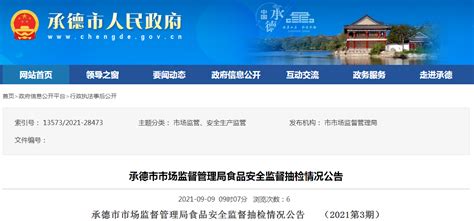 河北承德市市场监督管理局食品安全监督抽检情况公告 2021年 第3号-中国质量新闻网