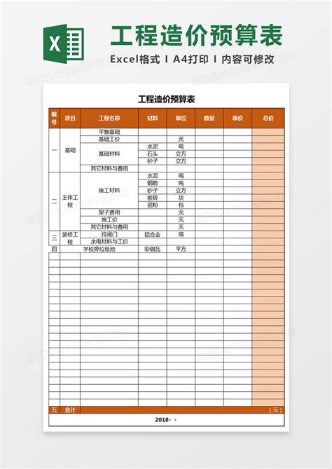 工程造价预算表表格Excel模板下载_熊猫办公