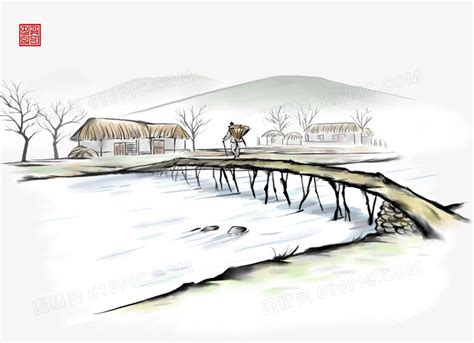 中国风手绘小桥流水素材图片免费下载_PNG素材_编号1xri0ko0y_图精灵